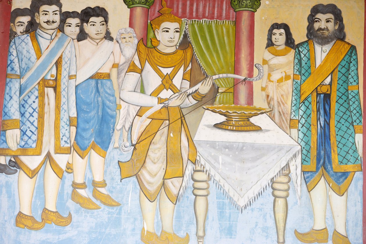 Buddha élete Sziddhártha Gautama herceg a kardozás, a birkózás és az íjászat bajnoka lett Siem Reapben, Kambodzsában alkotó: Unbekannt
