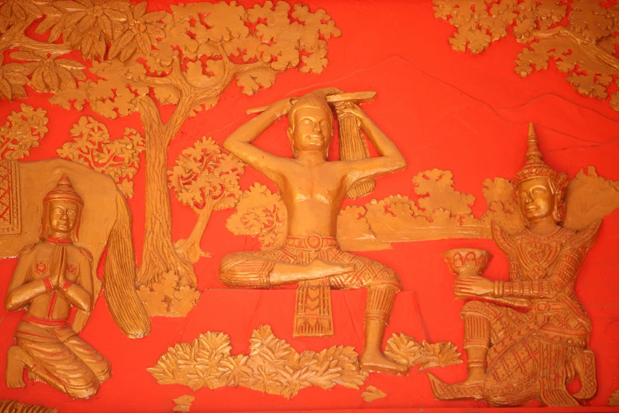 Buddha élete. A nagy tonzúra: a Buddha kardjával levágja a haját. Phnom Penh Kambodzsa alkotó: Unbekannt