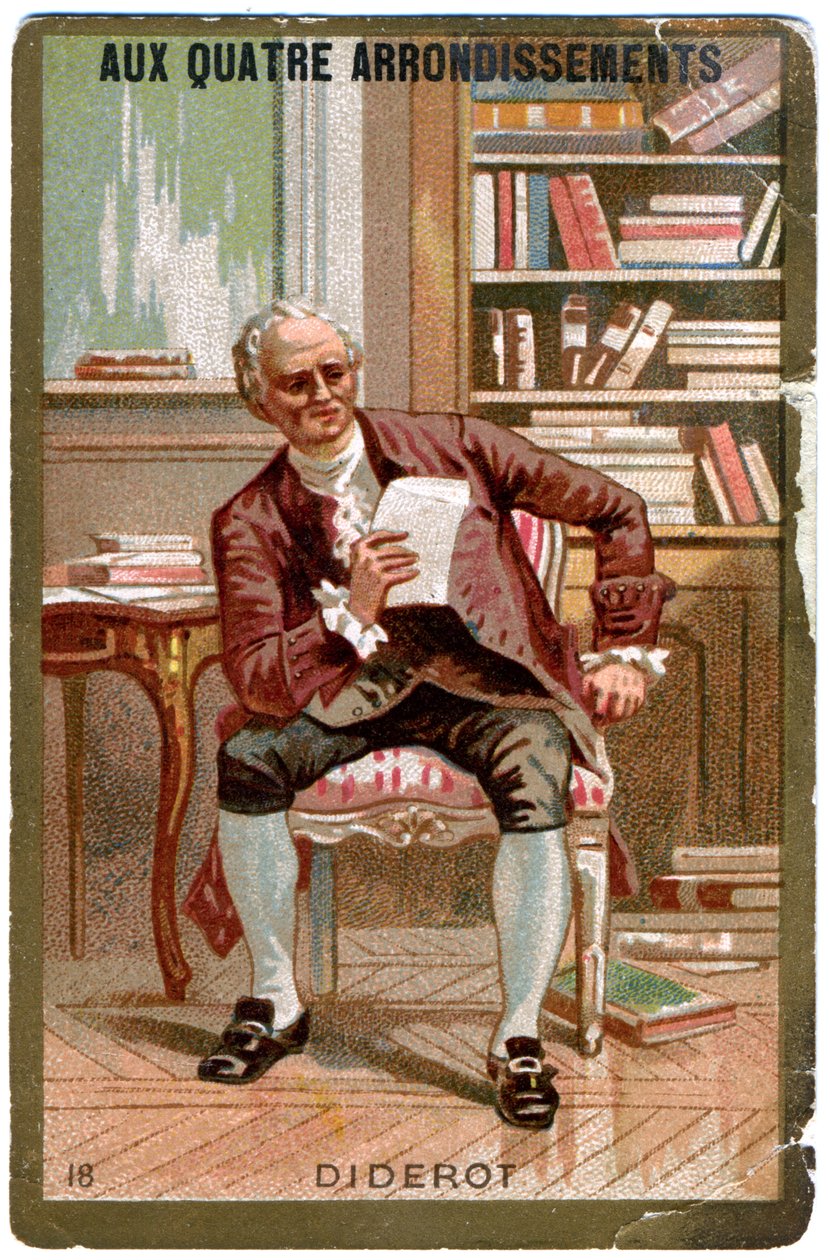 Irodalom. Denis Diderot francia filozófus. Képek a párizsi áruházból: Aux Quatre Arrondissements, Franciaország, 1900 körül. alkotó: Unbekannter Künstler