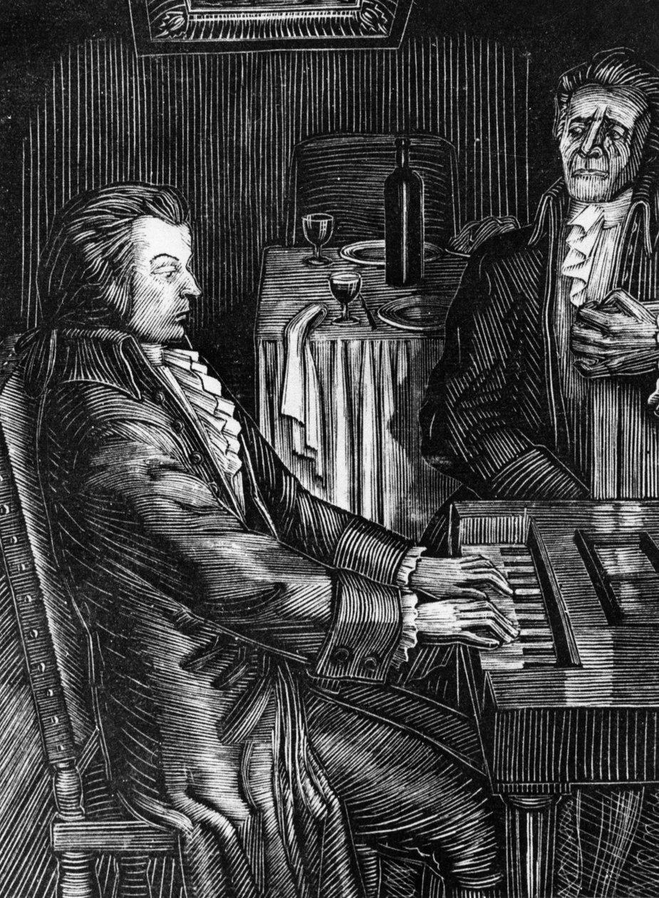 Kis tragédiák, Alekszandr Puskin, „Mozart és Salieri” Illusztráció: V, Favorszkij, fametszet. alkotó: Unbekannt