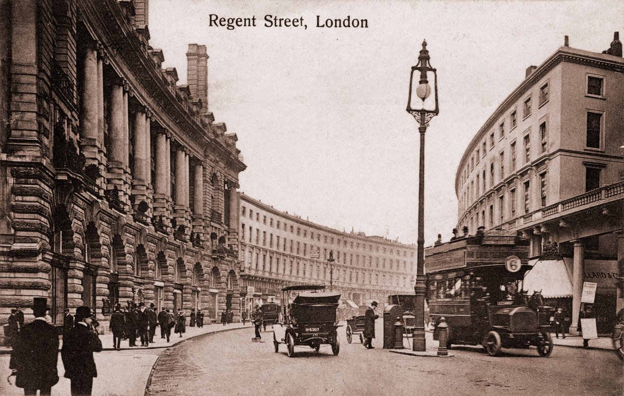 London - Regent Street korai villamosokkal, autókkal. Az 1900-as évek elején (képeslap) alkotó: Unbekannter Künstler