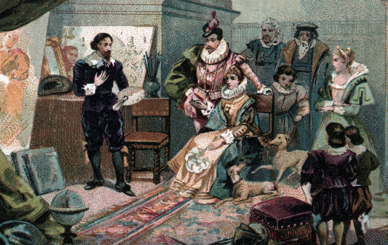 XIII. Lajos és Osztrák Anna Rubens műtermében, 19. század vége (kromolitográfia) alkotó: Unbekannter Künstler