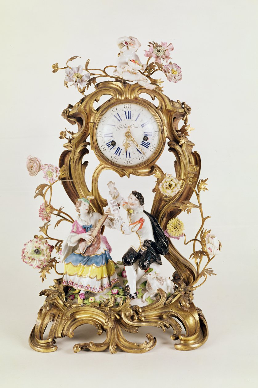 XV. Lajos ormolu és porcelán óra, Meissen figurákkal alkotó: Unbekannt