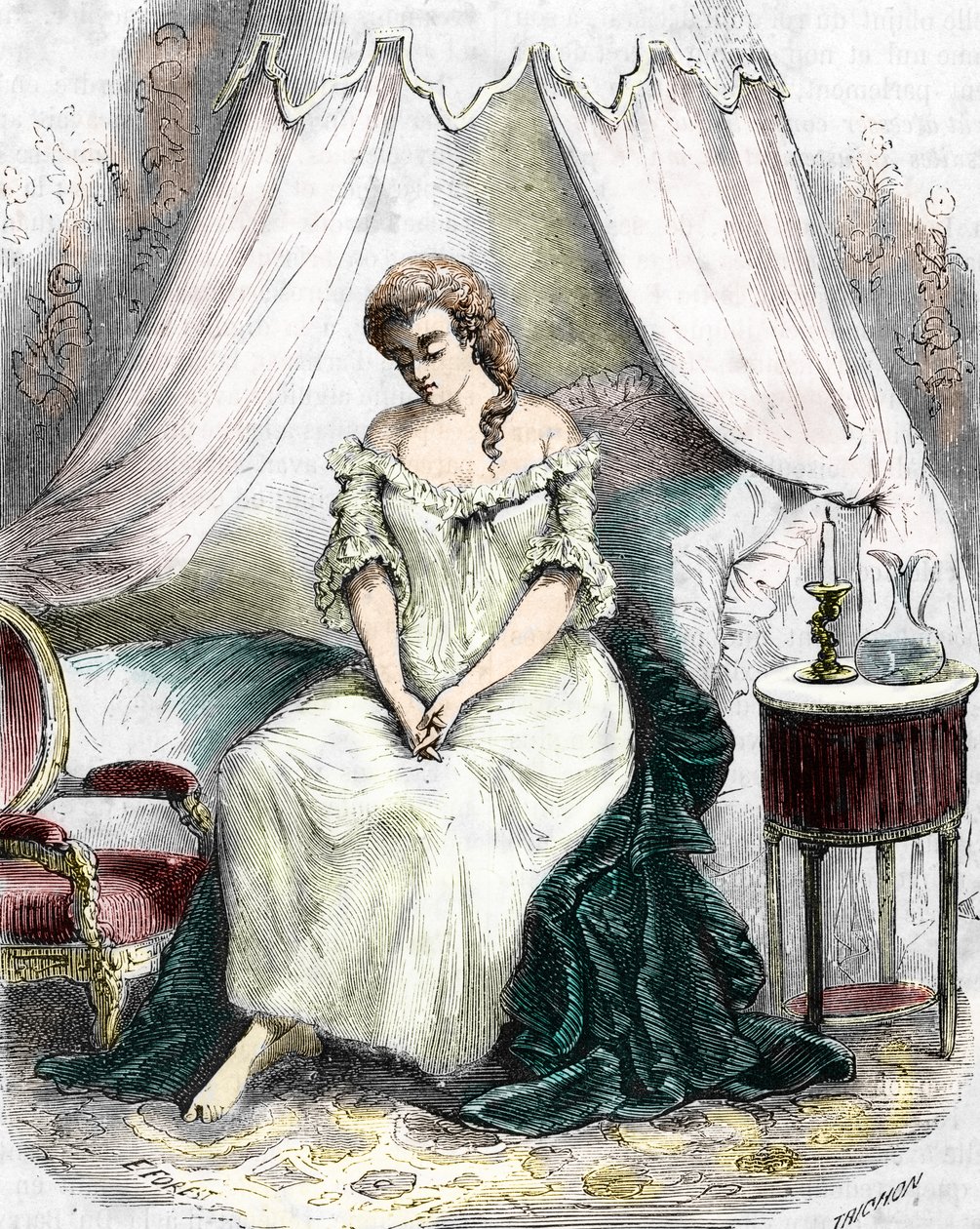 Madame du Barryt 1774-ben a Pont-aux-Dames-i apátságba zárták be. 19. század (metszet) alkotó: Alec Hunter