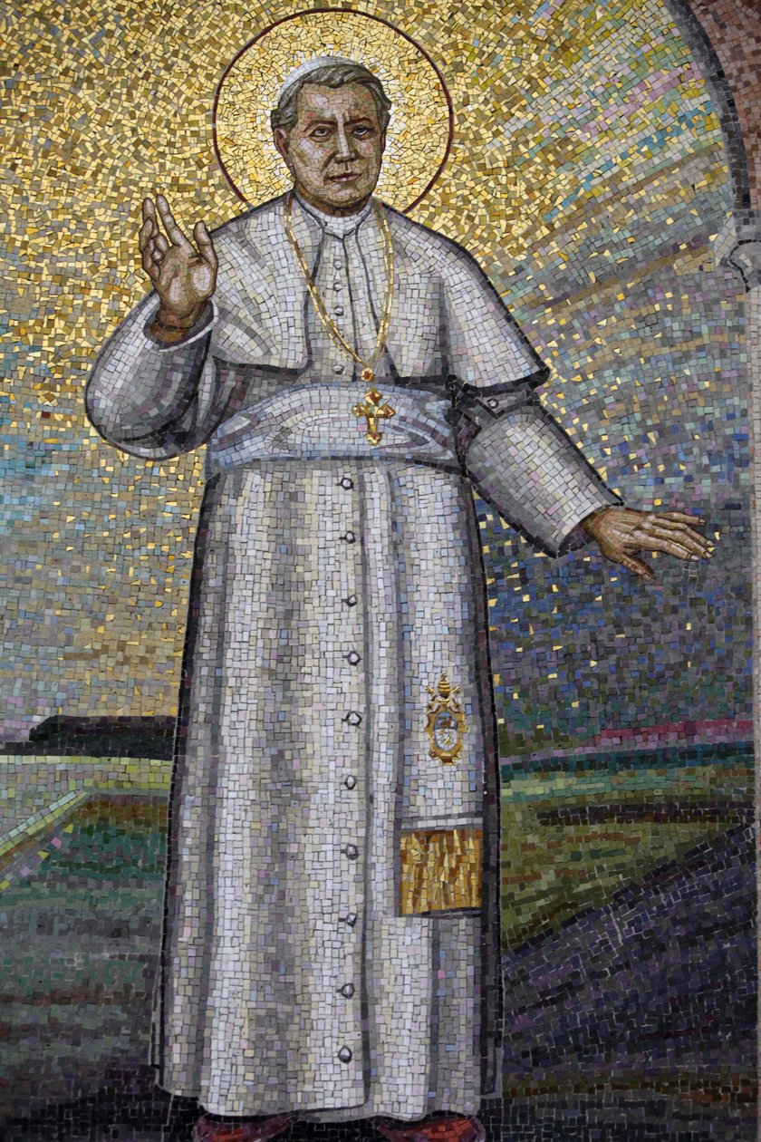 Madonna della Scala bencés apátság, Noci, Puglia X. Pius pápát ábrázoló mozaik, Noci, Olaszország alkotó: Unbekannt