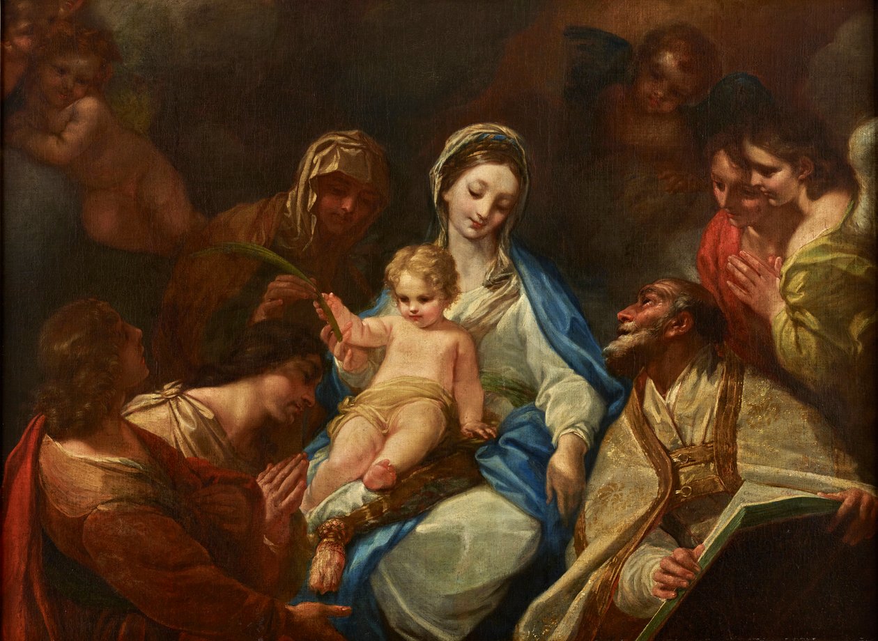 Madonna és gyermek, szentek és angyalok alkotó: Unbekannter Künstler