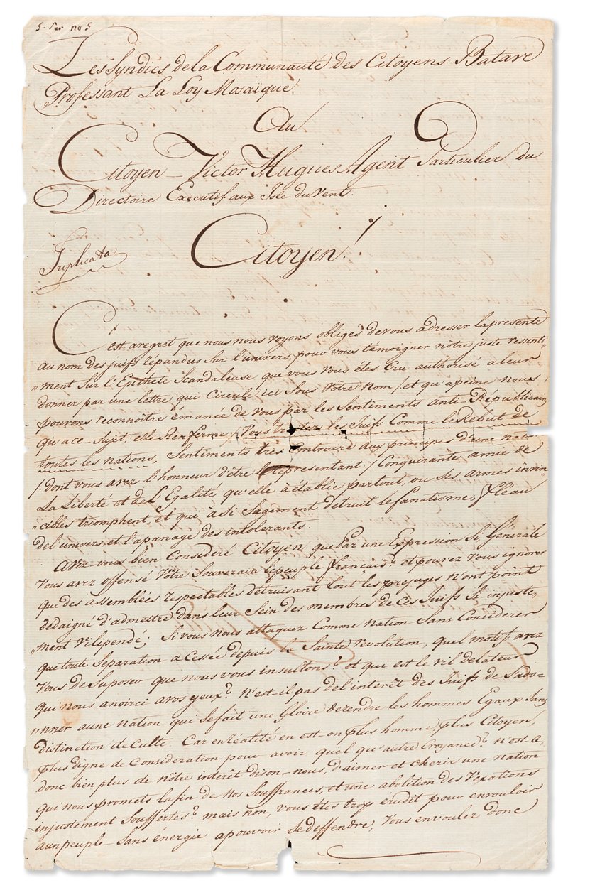 „Jb d Castro” és „David Cohen Henriq” aláírt kéziratos levél Victor Huguesnak a Windward-szigetek ügyvezető igazgatójának különleges ügynökéhez, Curaçaohoz, 1798. szeptember 8-án (tintával papíron) alkotó: Unbekannt
