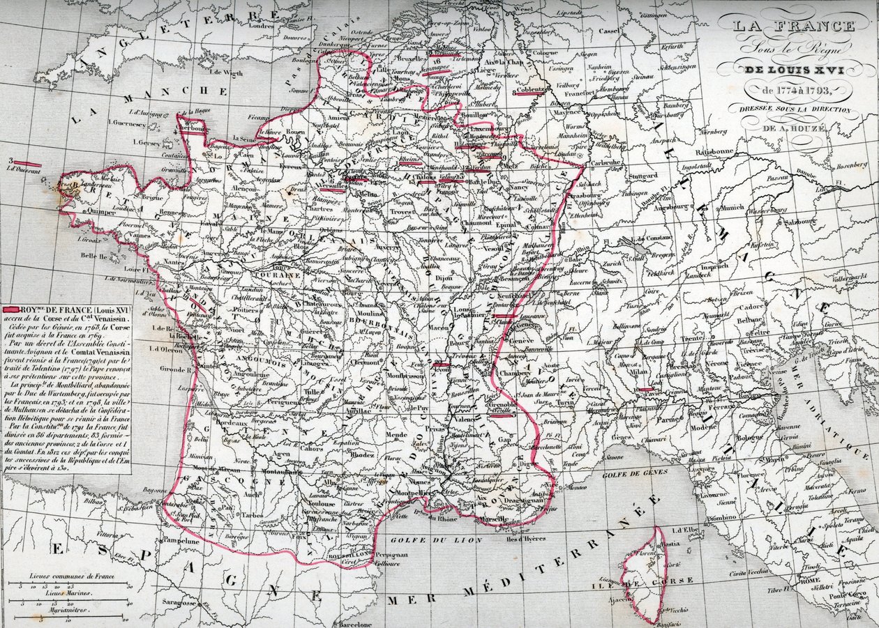 Franciaország térképe XVI. Lajos király uralkodása alatt 1774-től 1793-ig (Franciaország térképe XVI. Lajos király idején) Houze "Atlas Universel" című művéből származó térkép. alkotó: Unbekannter Künstler