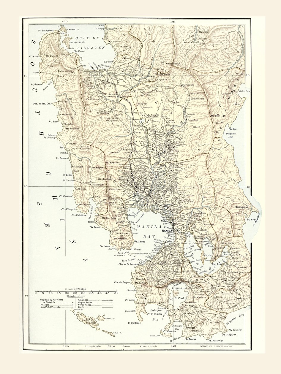A Fülöp-szigeteki Manila térképe és a háború székhelye az 1898-as spanyol-amerikai háború idején. alkotó: Unbekannt