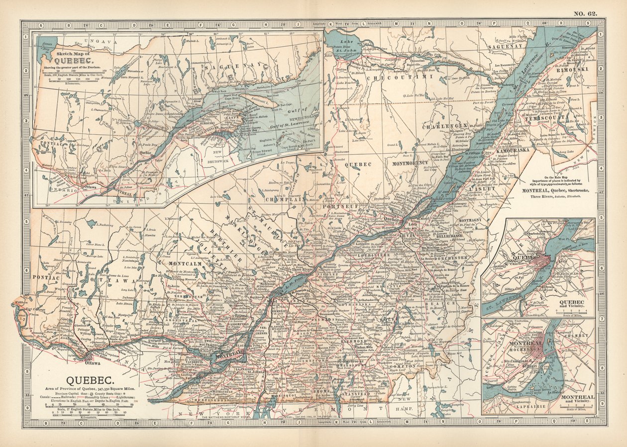 Quebec, Kanada térképe, 1900 körül (metszet) alkotó: Unbekannter Künstler