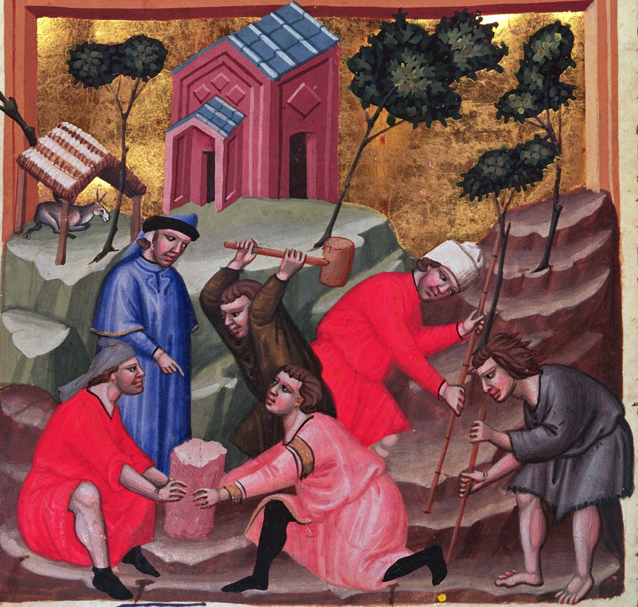 Kőművesek és kőfaragók, c. 1300 (miniatűr) alkotó: Unbekannter Künstler