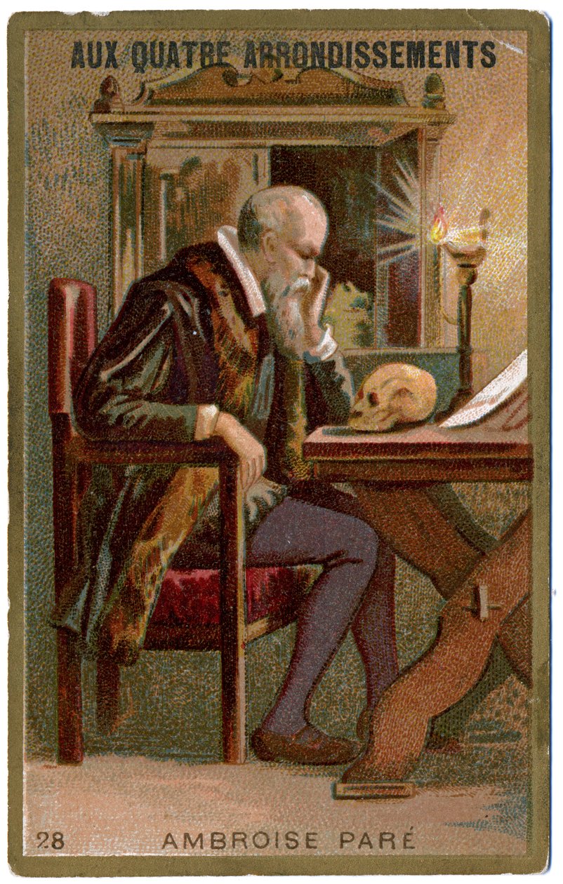 Gyógyszer. Ambroise Pare francia sebész. Képek a párizsi áruházból: Aux Quatre Arrondissements, Franciaország, 1900 körül. alkotó: Unbekannter Künstler
