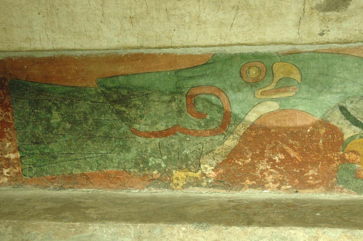 Mexikó, Mexikóváros, Teotihuacan (i.sz. 1. század), Jaguárok temploma, papagáj freskó alkotó: Unbekannt