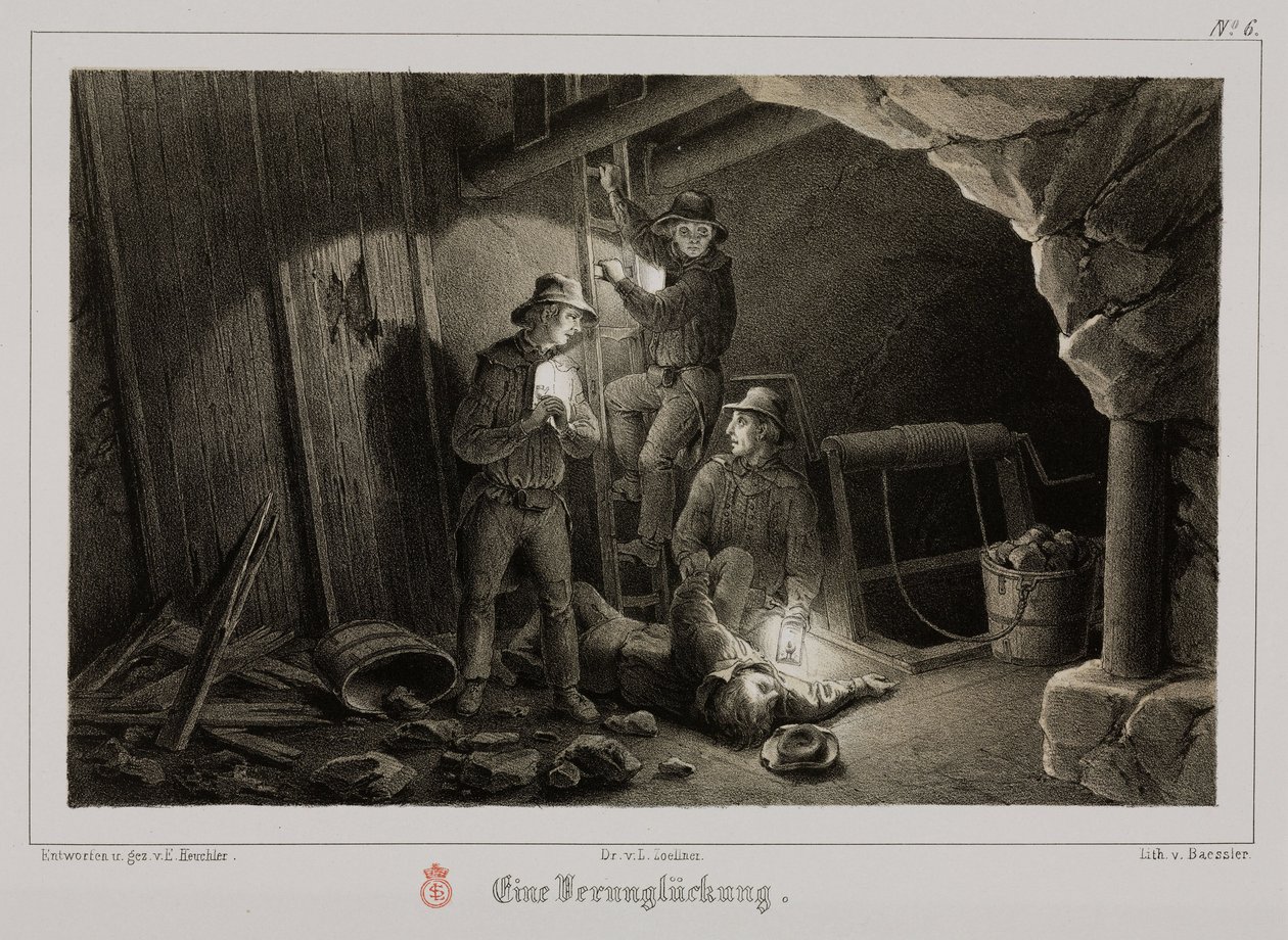 Bányászat, fémércek bányászati baleset, Németország, 1851 alkotó: Unbekannt