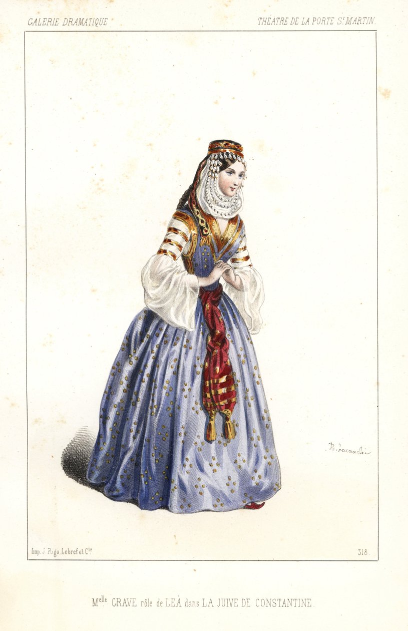 Angelina Grave kisasszony Lea szerepében Theophile Gaultier és Noel Parfait La Jeive de Constantine című előadásában, Theatre de la Porte St. Martin színház alkotó: Unbekannter Künstler