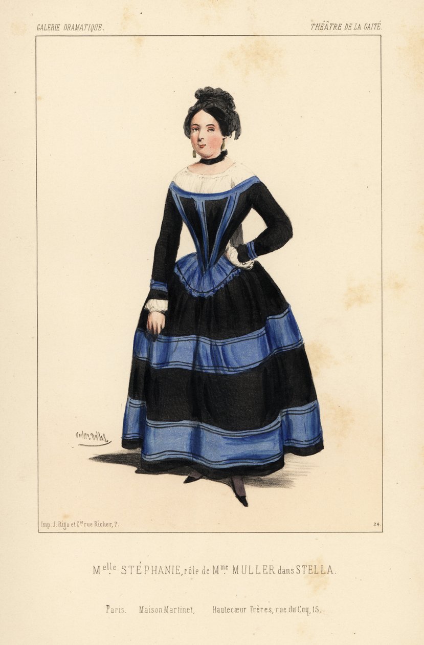 Stephanie kisasszony Madame Muller szerepében Anicet Bourgeois Stellájában, Theatre de la Gaite alkotó: Unbekannter Künstler