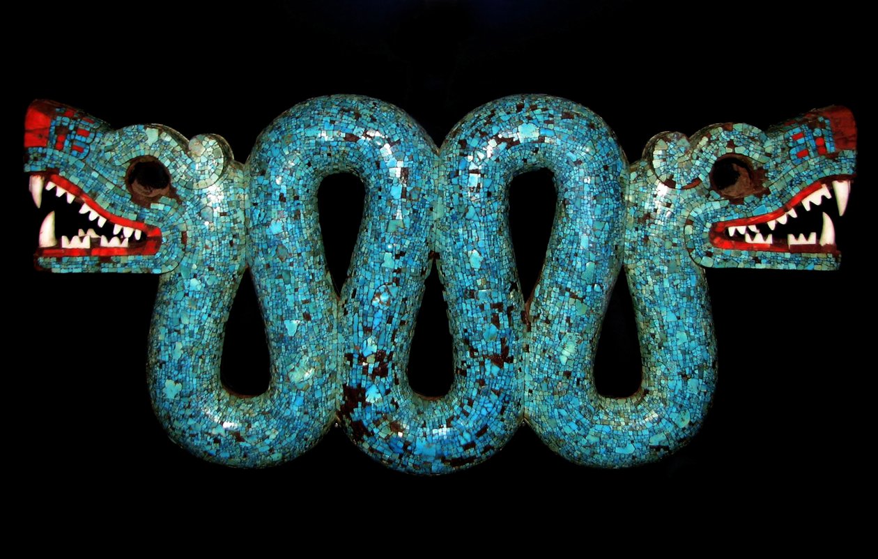 Egy kétfejű kígyó mozaikja, amelyet szertartási mellpántként használtak. Azték, mixtec, Mexikó. Kr. u. 15-16. század (mozaik) alkotó: Unbekannter Künstler