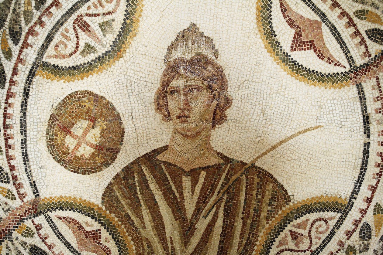 Mozaik: a kilenc múzsa egyike. Polymnia: vallásos és retorikai ének (részlet). III. Kr./Musee d