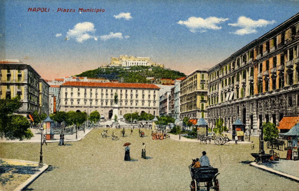 Nápoly Piazza Municipio, 20. század eleje (képeslap) alkotó: Unbekannter Künstler