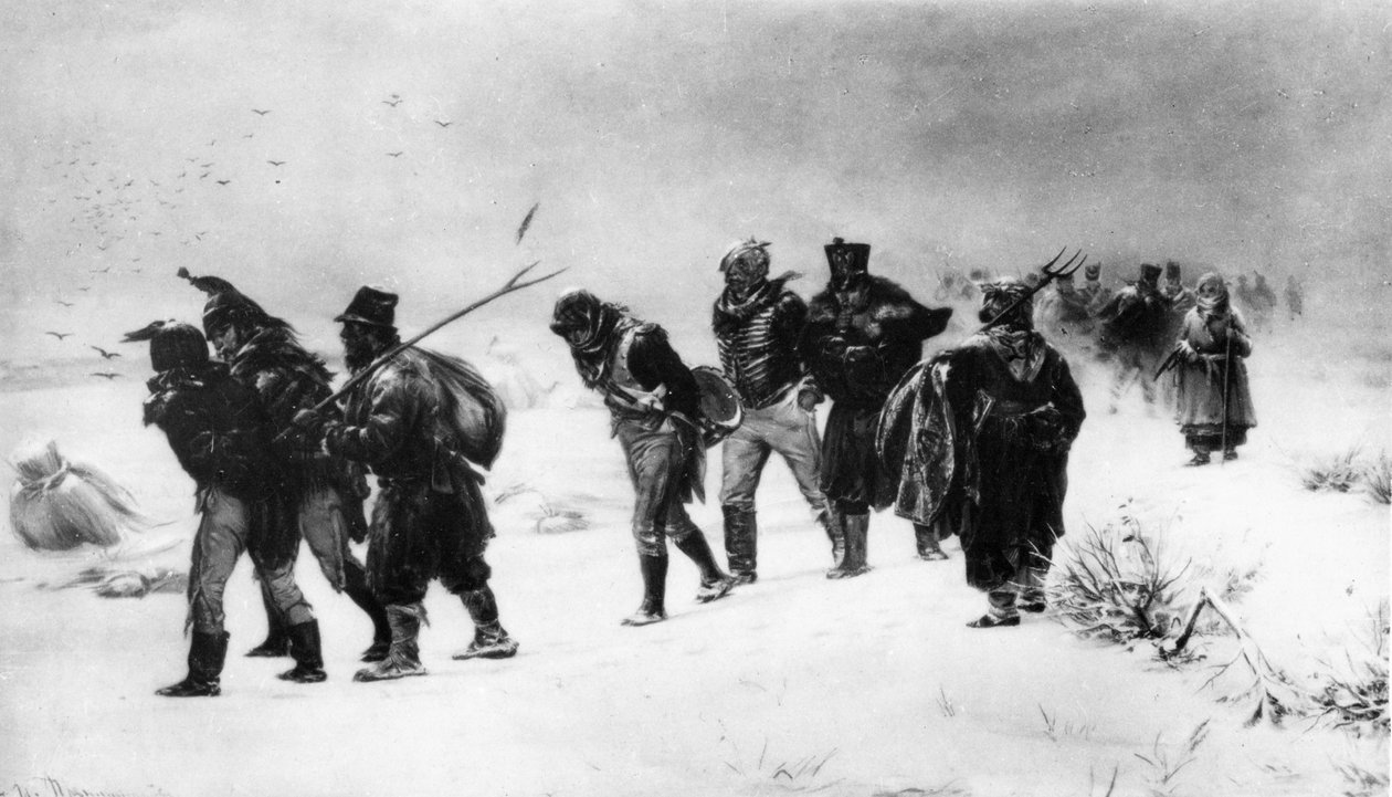 1812-es napóleoni háború, a francia hadsereg visszavonulása 1812-ben, Prjanishnakov festményéből. alkotó: Unbekannt