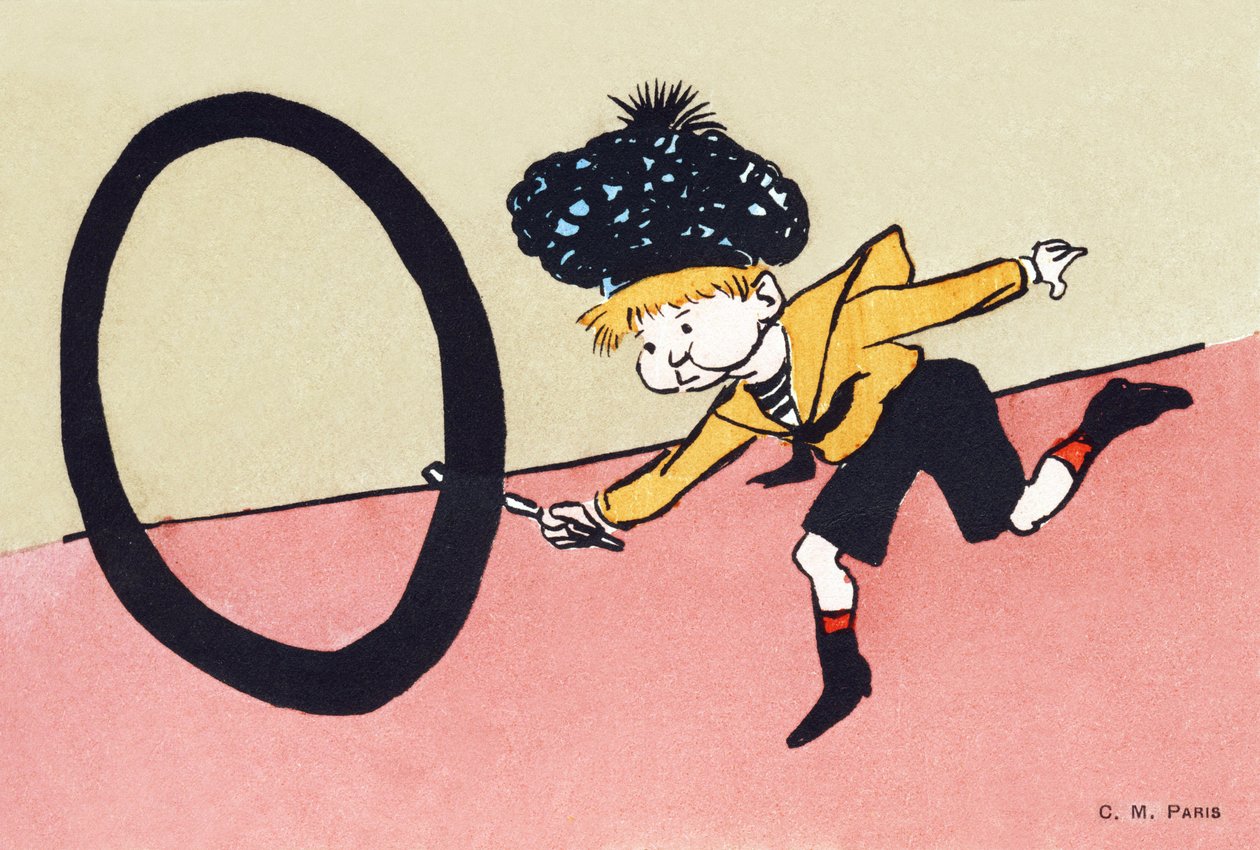 O mint O-alakú karika - Kids Alphabet. C.M. szerkesztő, Párizs. Kézzel festett képeslapok, francolt 1904-ben. Méretek: 14 x 9 cm alkotó: Unbekannt