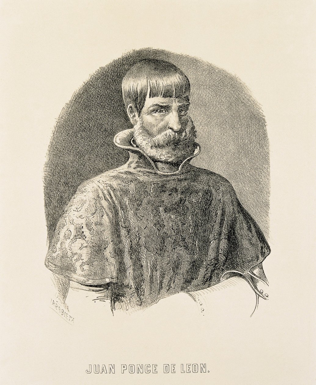 PONCE DE LEON, Juan (1460-1521). Puerto Rico spanyol meghódítója (1508) és Florida felfedezője (1502) (metszet). alkotó: Unbekannter Künstler