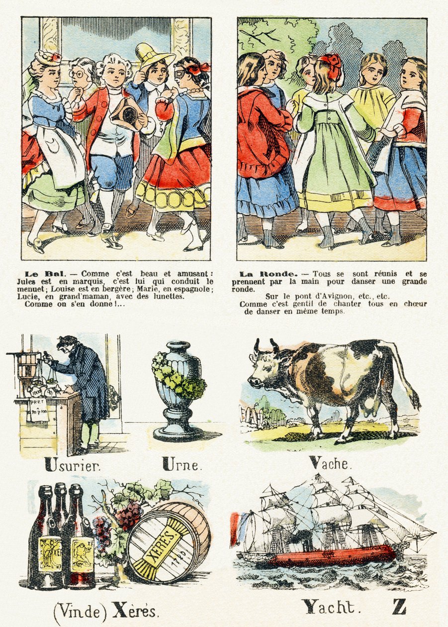 8. oldal - le bal jelmez, la ronde - Gyermekszórakoztató ábécé 1890 körül (litográfia) alkotó: Unbekannt