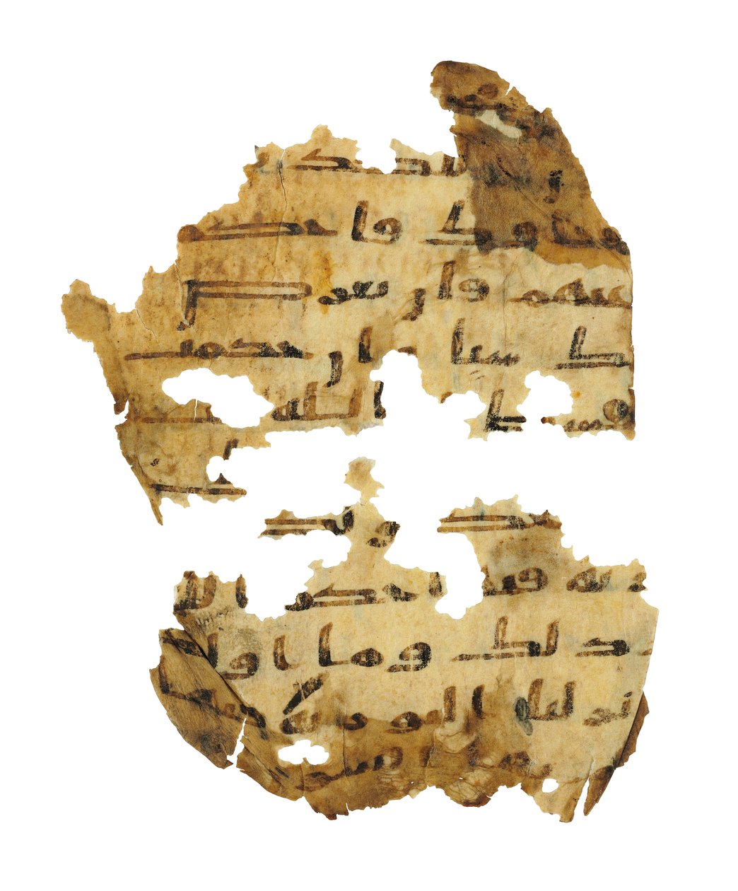 Oldal egy fel nem írt Korán-palimpszesztből, amelyet egy korábbi kopt Bibliára másoltak, valószínűleg Egyiptomban, 8. század körül (tinta pergamen) alkotó: Unbekannt