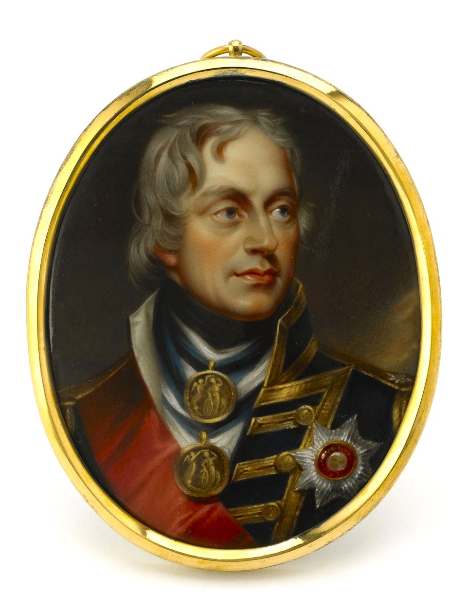 Festett miniatúra, amely Horatio Nelson ellentengernagyot (1758-1805) ábrázolja. Rézből és zománcból készült medálra szerelve, 19. század eleji, Henry Pierce Bone (1779-1855) portréja. alkotó: Unbekannter Künstler