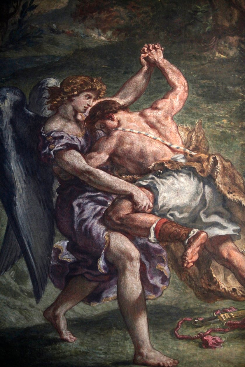 Eugene Delacroix festménye a Saint Sulpice-bazilikában, Párizs: Jákob az angyallal harcban, Párizs, Franciaország alkotó: Unbekannt