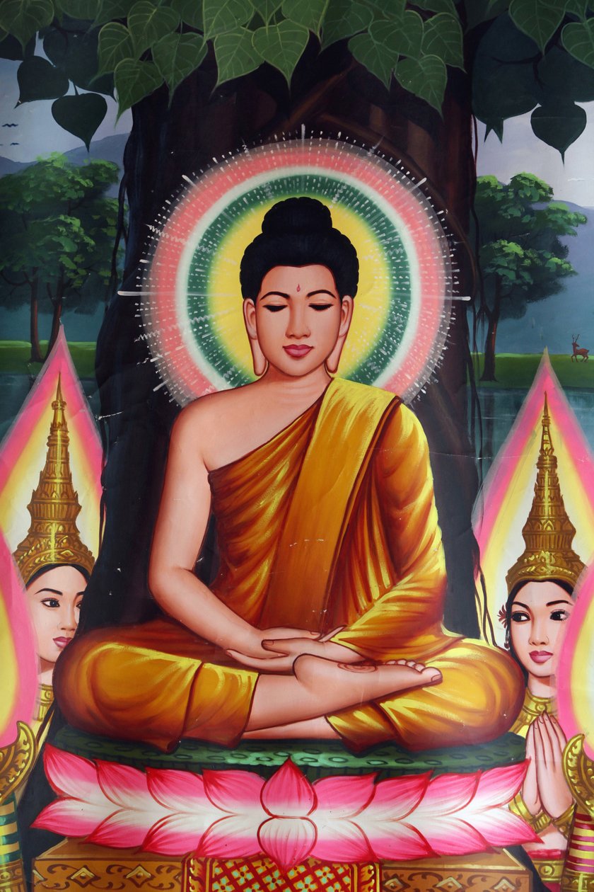 Udong Cambodge-ban meditáló Buddhát ábrázoló festmény alkotó: Unbekannt