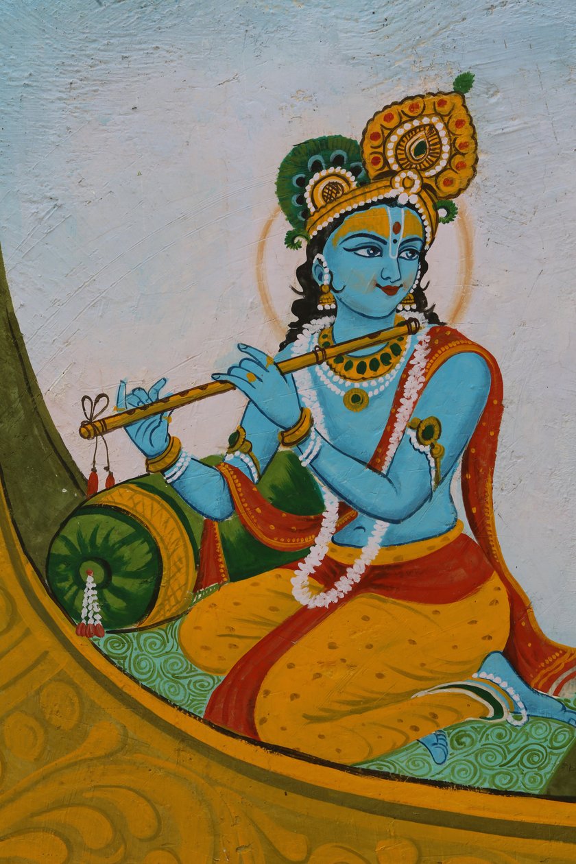 Krsnát egy hajón ábrázoló festmény. India alkotó: Unbekannt