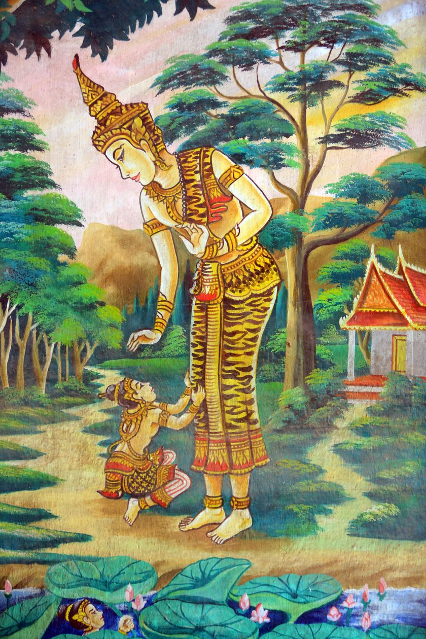 Sákjamuni Buddha élettörténetét ábrázoló festmény. Wat Naxai. Vientiane. Laosz, 20151106, Vientiane, Laosz alkotó: Unbekannt