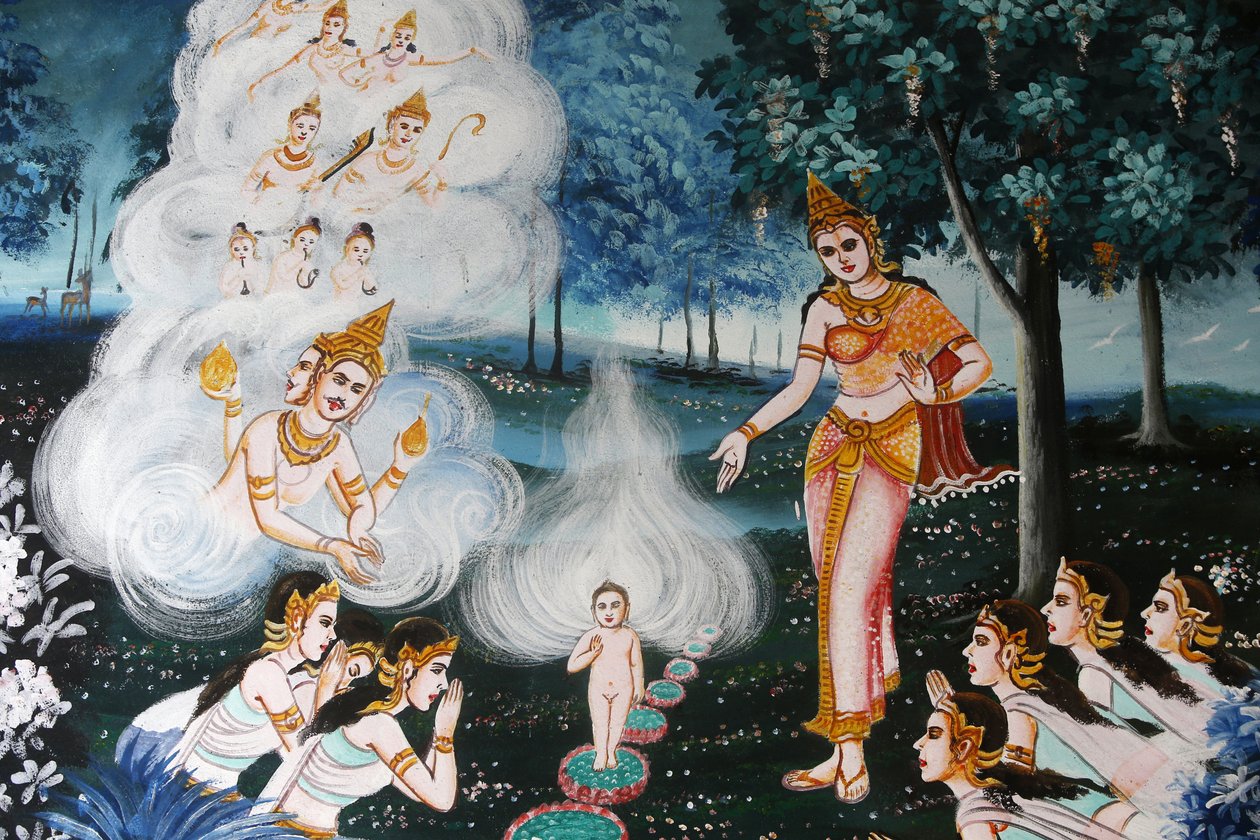 Festmény a Chiang Mai állambeli Wat Dab Phaiban. Thaiföld. Buddha baba alkotó: Unbekannt
