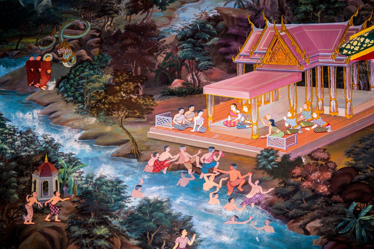 Festmények falusi jelenetekről Buddhával Thaiföldön, Wat bang riang, Thub Pat/ Paintings, Wat bang riang, Thub Pat, Phang Nga, Thaiföld, Ázsia (fotó) alkotó: Unbekannter Künstler