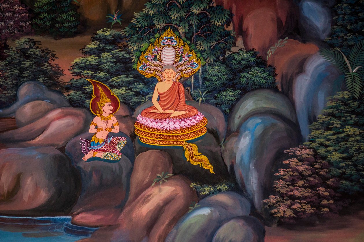 Festmények falusi jelenetekről Buddhával Thaiföldön, Wat bang riang, Thub Pat/ Paintings, Wat bang riang, Thub Pat, Phang Nga, Thaiföld, Ázsia (fotó) alkotó: Unbekannter Künstler