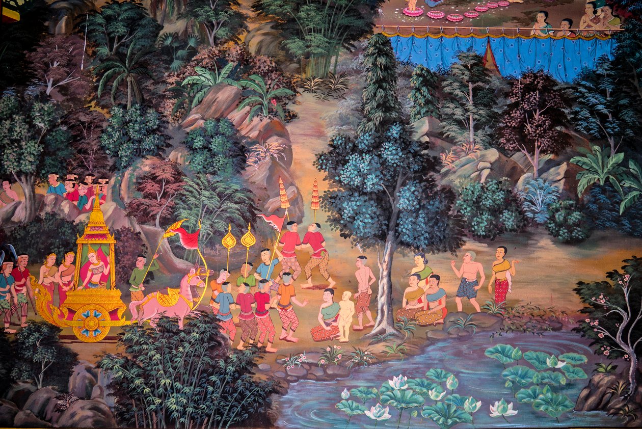 Festmények falusi jelenetekről Buddhával Thaiföldön, Wat bang riang, Thub Pat/ Paintings, Wat bang riang, Thub Pat, Phang Nga, Thaiföld, Ázsia (fotó) alkotó: Unbekannter Künstler