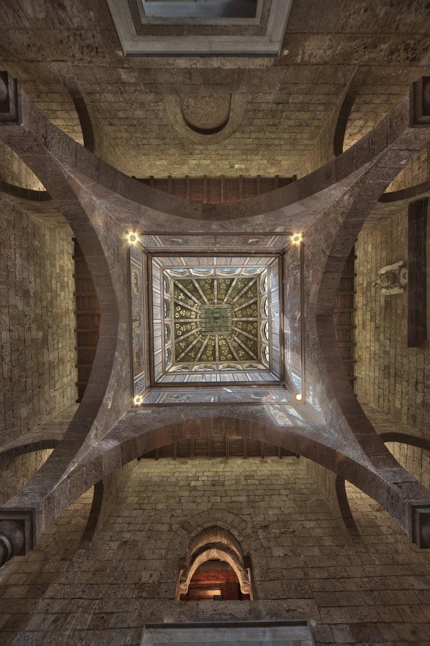 Palermo, a Királyi Palota vagy a Palazzo dei Normanni (Normannok Palotája), Joharia-torony, a Szelek Szoba: fából készült csúcs a Szelek Rózsájával (iránytű rózsa) a közepén Zenithal kilátással alkotó: Unbekannter Künstler
