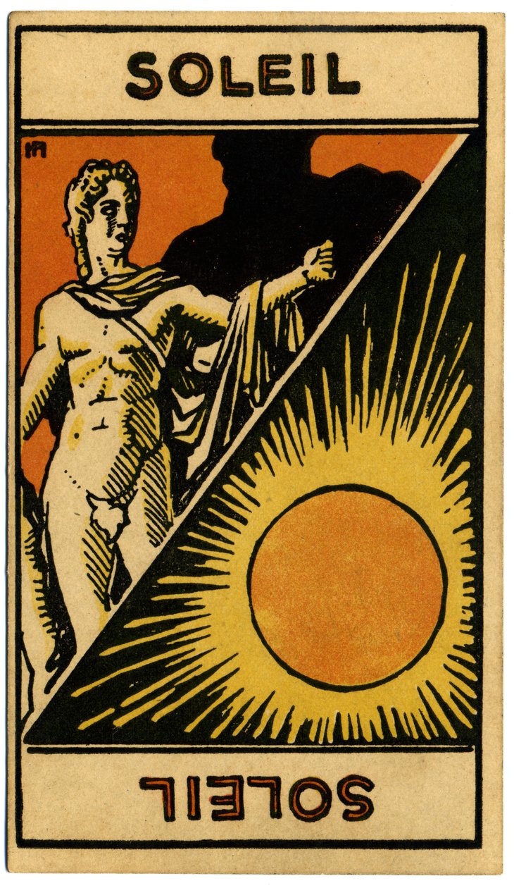 Paranormális. Asztrológia. A Nap (csillag). Asztrológiai kártya a következőtől: Le Tarot Astrologique (Asztrológiai Tarot), Georges Muchery, Franciaország alkotó: Unbekannter Künstler