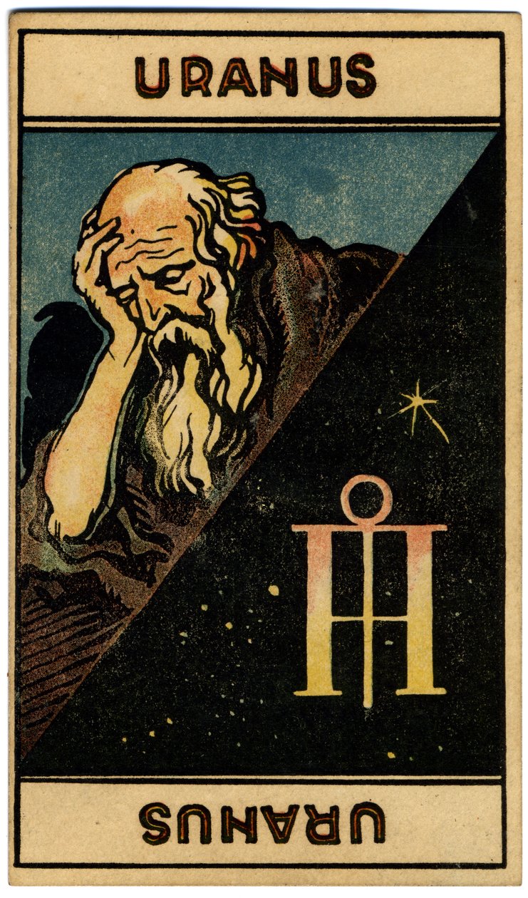 Paranormális. Asztrológia. Uránusz (bolygó). Asztrológiai kártya a következőtől: Le Tarot Astrologique (Asztrológiai Tarot), Georges Muchery, Franciaország alkotó: Unbekannter Künstler
