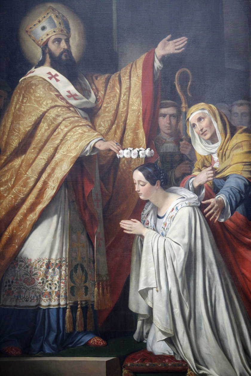 Párizs, Franciaország Saint-Medard templom Szent Medárd egy fiatal erényes lányt koronáz meg Louis Dupre (1837), Párizs, Franciaország alkotó: Unbekannt
