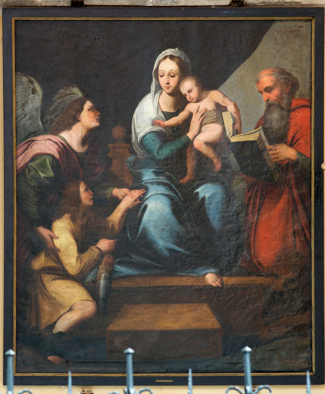 Plébániatemplom (Pamelei Szűzanya templom). Belső. festmény. Névtelen. Madonna (Madonna halakkal, Tóbiás). Rafael (?) másolata. alkotó: Unbekannter Künstler