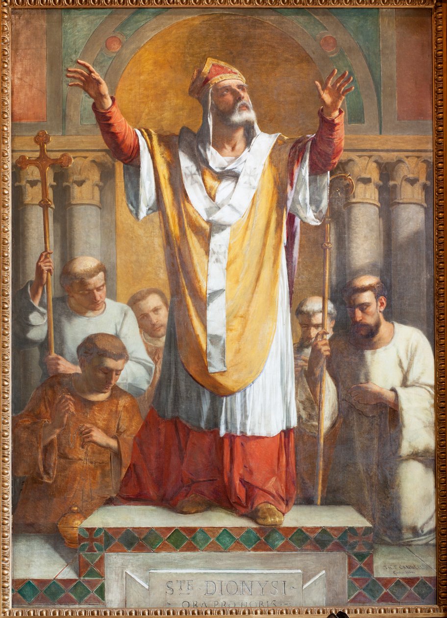 Plébániatemplom (Parochiale kerk Sint-Dionysius van Lede). Belső. Déli folyosó. Az oltár. Festmény. Szent Dénes. TheEodore-Joseph Canneel aláírása és dátuma: 1854. alkotó: Unbekannter Künstler