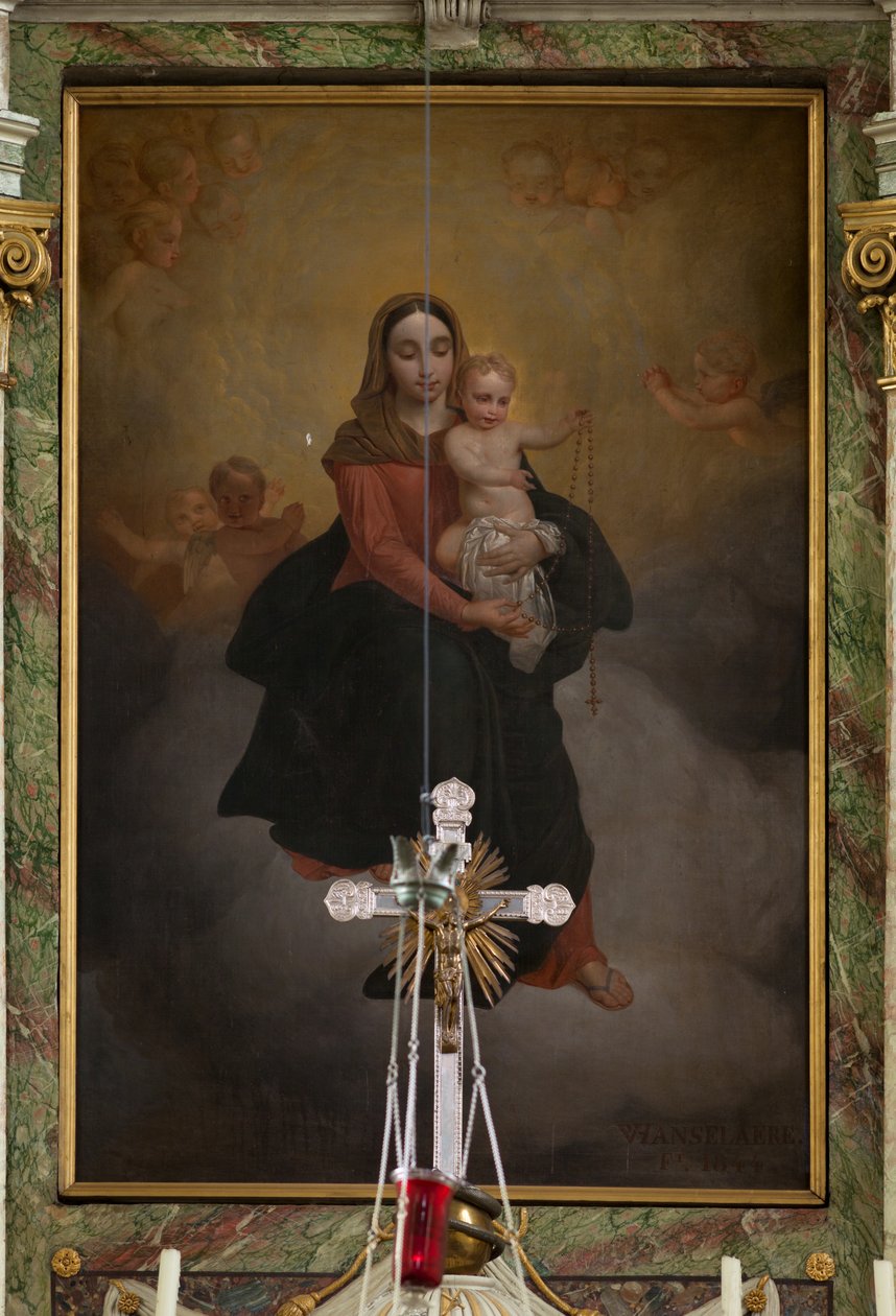 Plébániatemplom (Sint-Machutuskerk Wannegem). Belső. A főoltár. Festmény. Van Lanselaere aláírása 1844. alkotó: Unbekannter Künstler