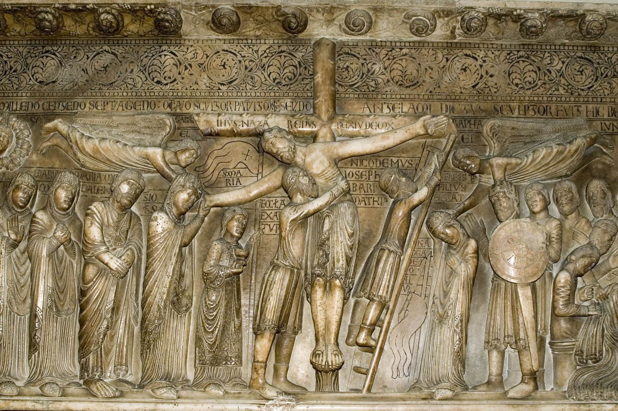 Parma Emilia Romagna Olaszország Piazza del Duomo a dóm kupolában, Leszállás a keresztről Benedetto Antelami 1178 alkotó: Unbekannt