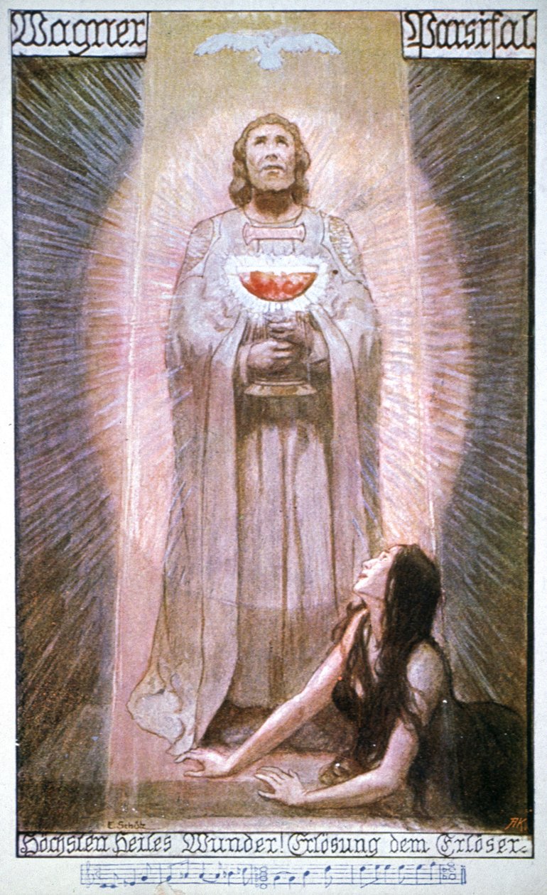 Parsifal a Grállal, Kundry haldoklik, 20. század eleje (képeslap) alkotó: Unbekannter Künstler