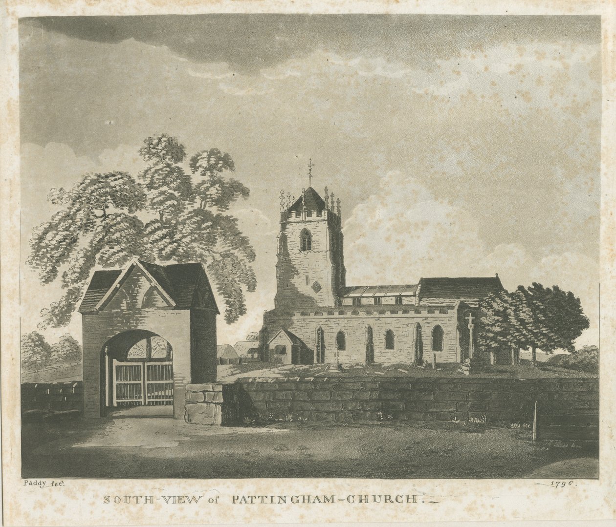 Pattingham templom: akvatinta metszet, 1796 alkotó: Unbekannt