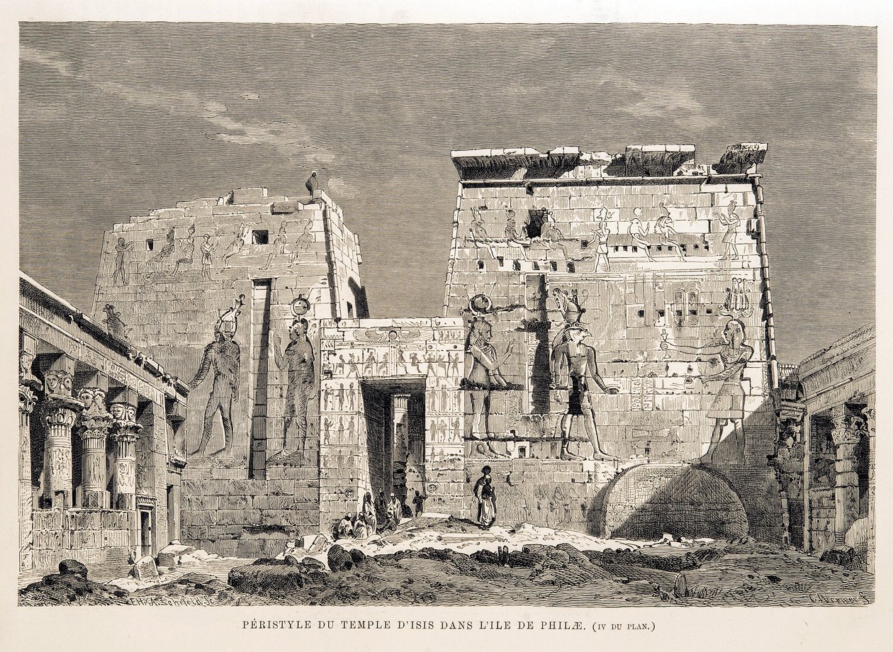 Ízisz templomának perisztíliája Philae szigetén, Egyiptom Illusztráció az egyiptomi atlaszból alkotó: Unbekannt