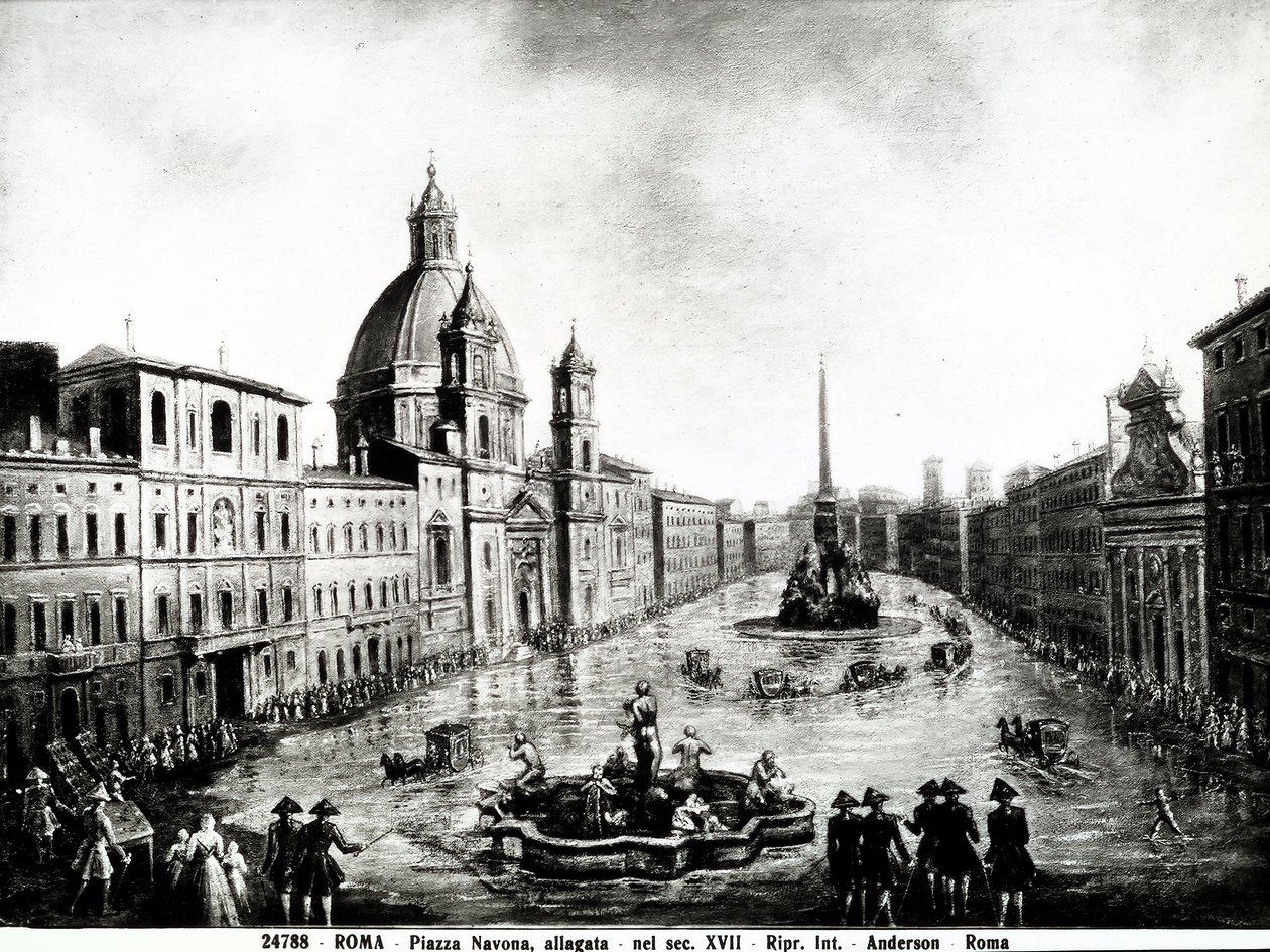 Piazza Navona Rómában, nyomtatott 17. századi házak Rómában alkotó: Unbekannt