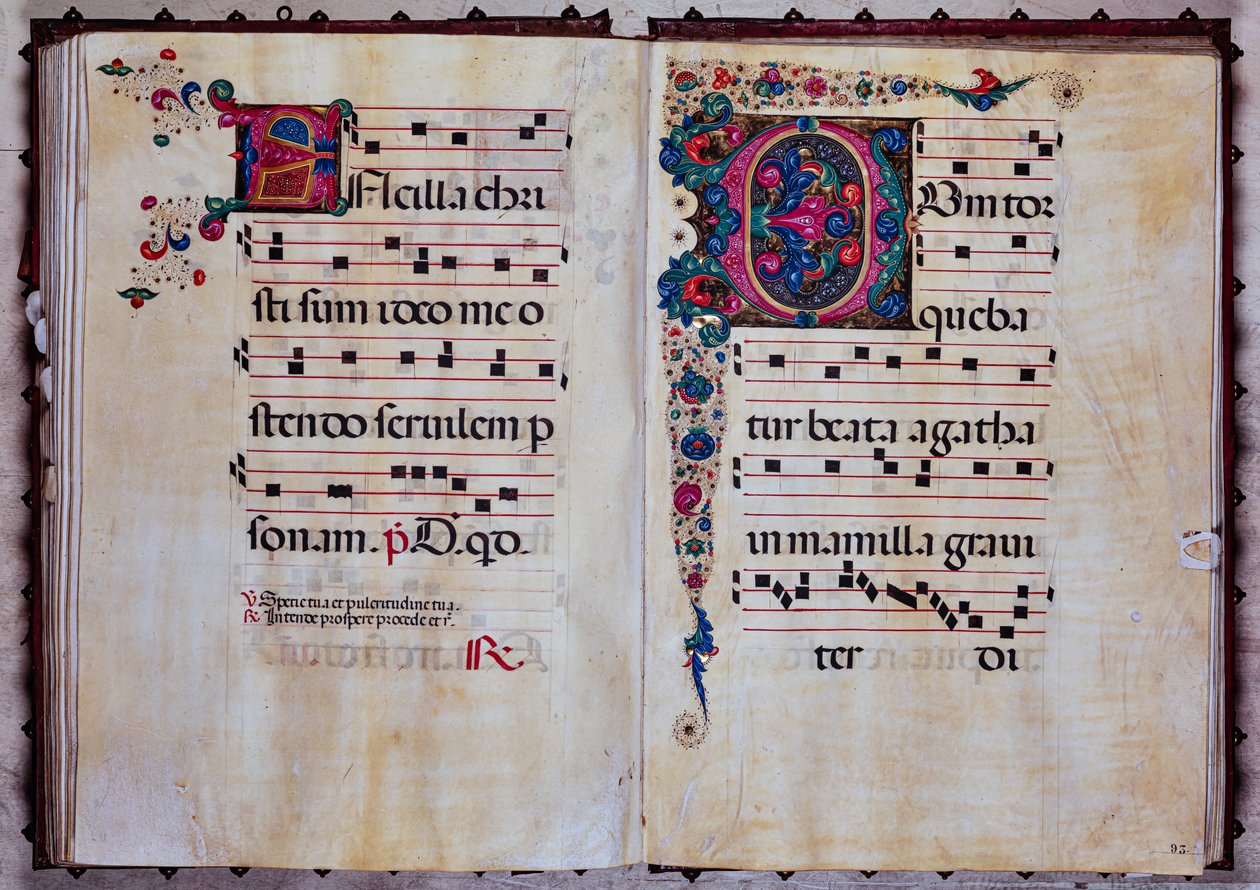 Piccolomini Könyvtár: kóruskönyv, cod.12.N, ff. 92v-93r „Foliated iniciálával”, Venturino Mercati. alkotó: Unbekannter Künstler